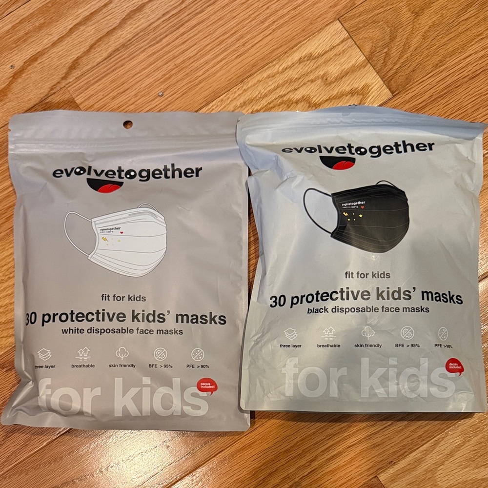 Evolve Together Kids' Protective Face Masks - White and Black